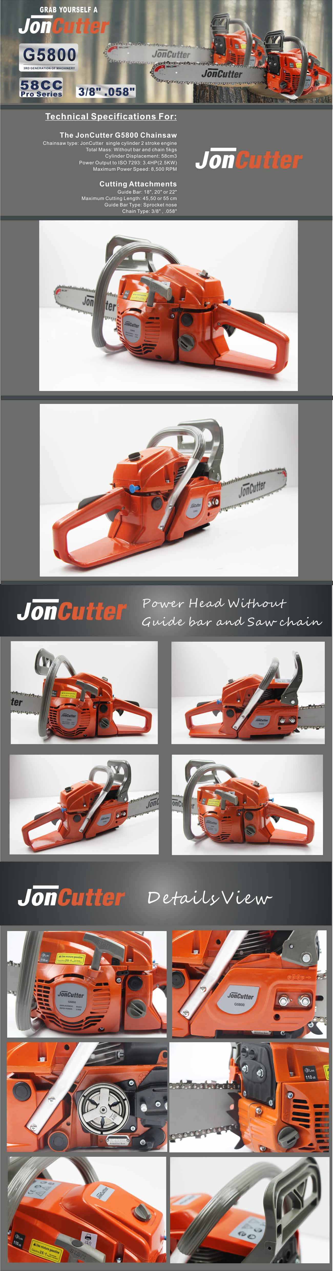 Chainsaw JonCutter® G5800 58cc (without blade and chain)